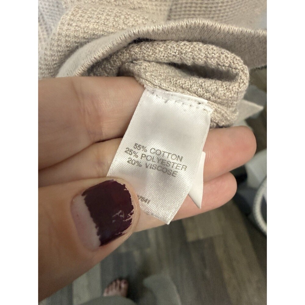 Pure Jill Hooded Top L Khaki Lightweight Waffle Knit Pullover Minimalist Coastal - Picture 6 of 8